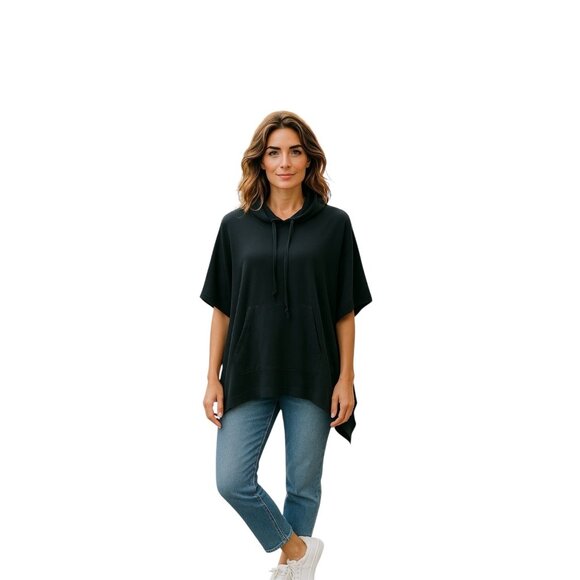 J.Jill PureJill Modal Blend Super Soft Poncho Black Size M/L Coastal Fall Boho - Picture 1 of 15